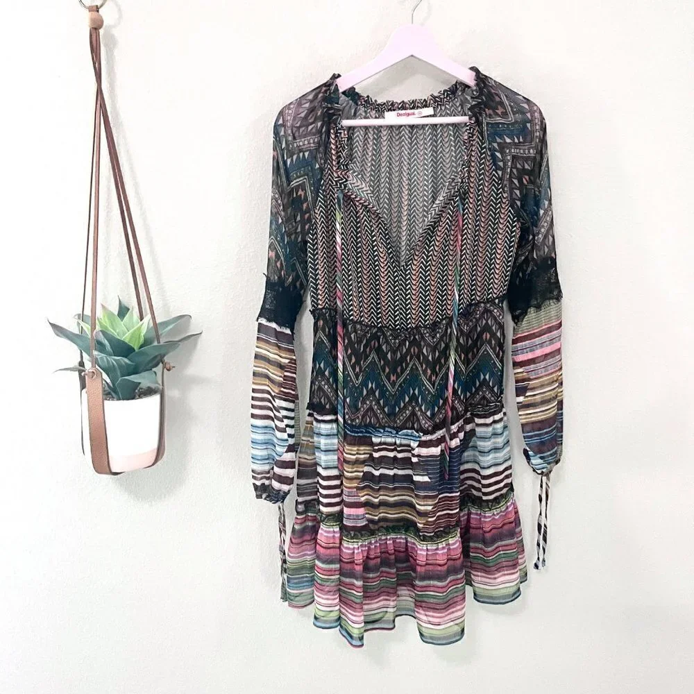 Desigual Women's Lena Woven Long Sleeve Dress Size 36 XS - Picture 3 of 6